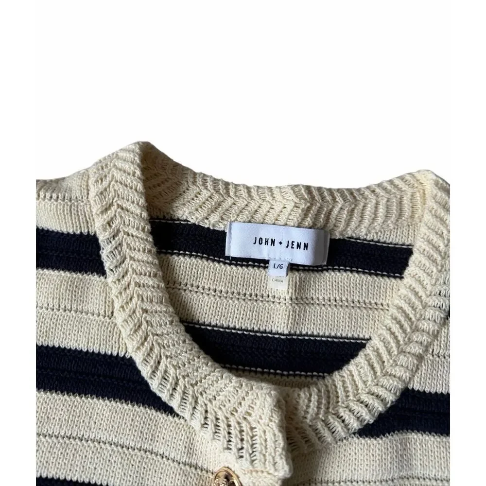 Anthropologie JOHN & JENN Jacket Camille Striped Cream Navy Large‎